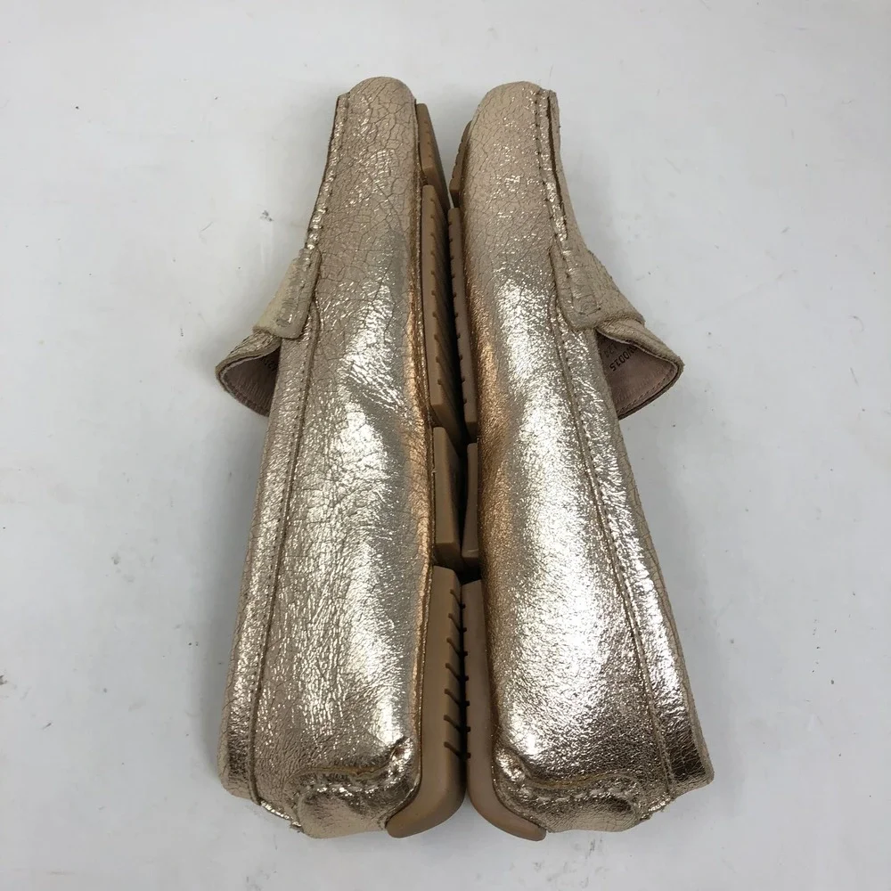 Flag Ltd Womens 6.5 Metallic Gold Leather Penny‎ Loafers Driving Shoe